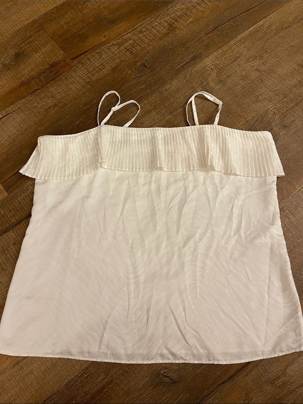White House Black Market White Pleated Ruffle Camisole